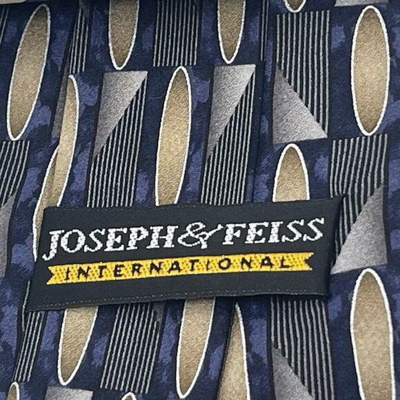 Joseph & Feiss Black Navy Silver Geometric Pure Silk Career Office Necktie NWOT - Picture 4 of 6